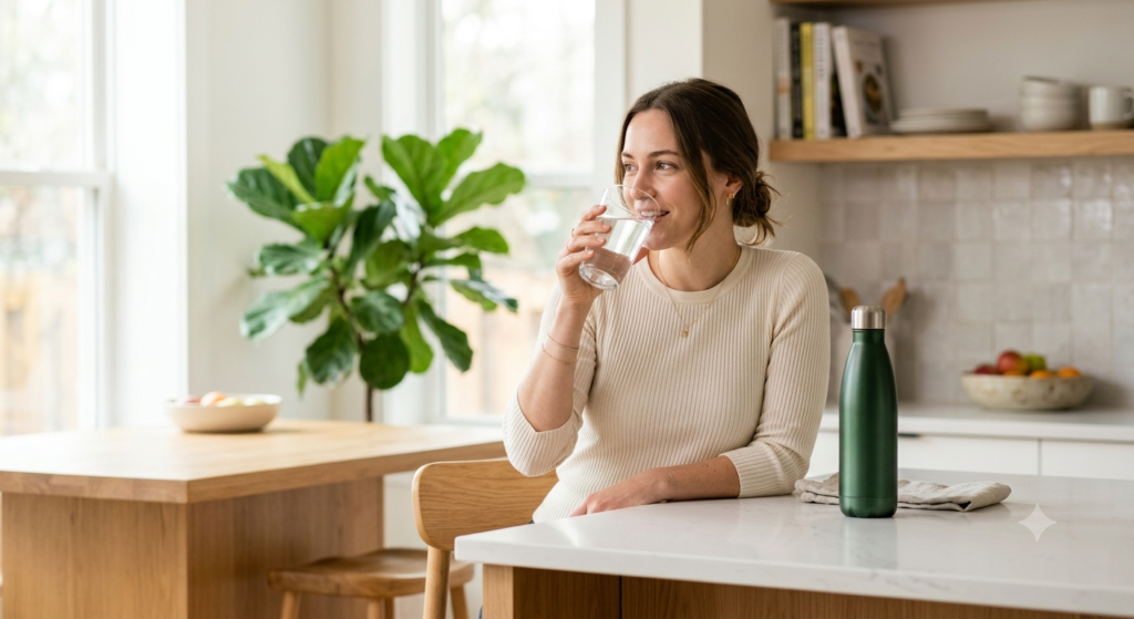 Person drinking water as part of a healthy daily habit