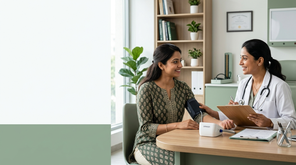 woman consulting a female doctor during a routine health check-up for preventive healthcare awareness.
