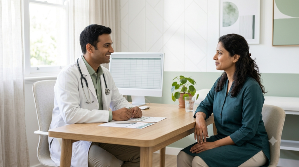 Healthcare professional discussing sleep concerns with an adult patient